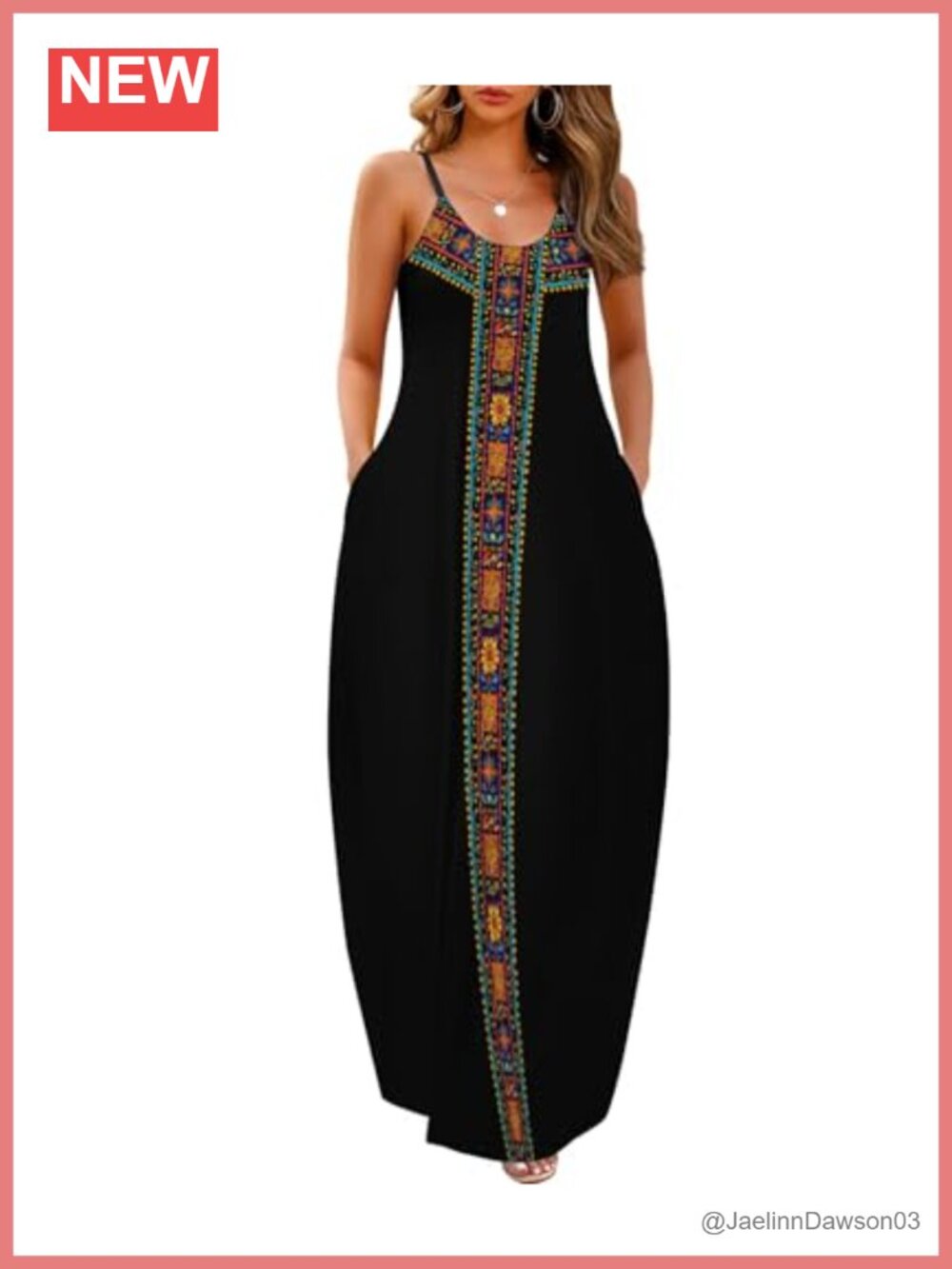 Maxi Dress with Pockets Adjustable Spaghetti Strap Plus Size Loose Floor Length